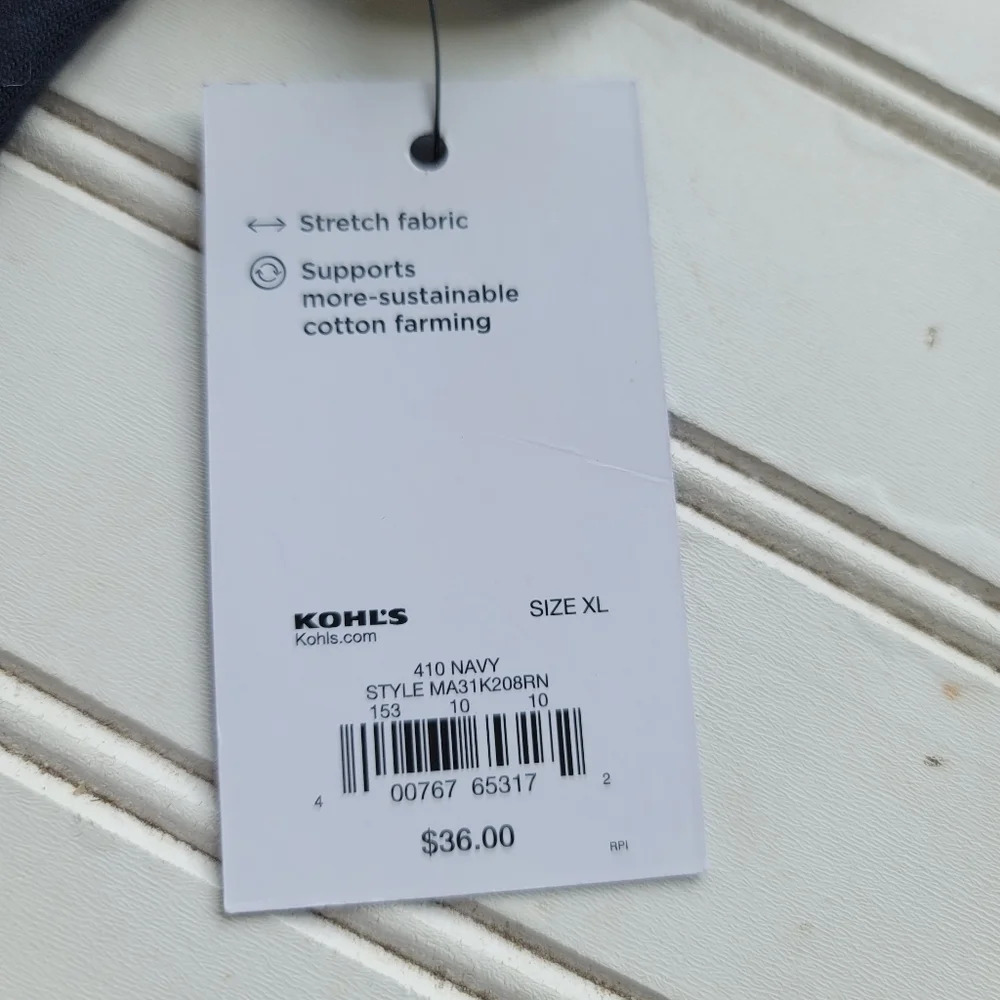 NWT Apt 9 Premier Flex Polo Short Sleeve Navy Blue White Striped Stretch Sz XL - Picture 2 of 10